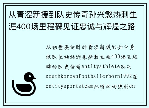 从青涩新援到队史传奇孙兴慜热刺生涯400场里程碑见证忠诚与辉煌之路 ⚽🔥